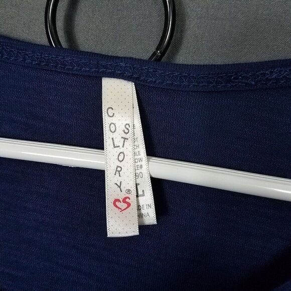 Color Story Large Navy Single Pocket Tee High Low Cuffed Short Sleeve NWOT - Picture 10 of 11